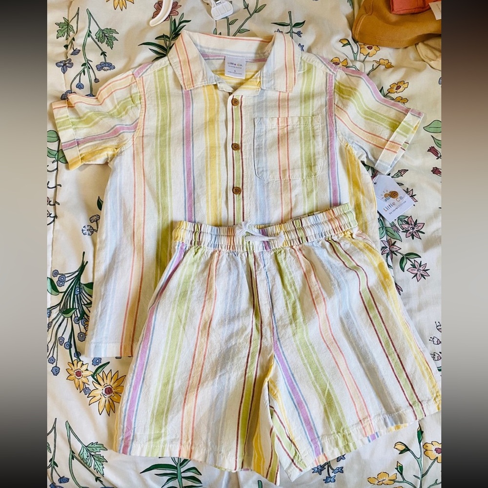 Little co ivory multi stripe Button Front Top & Shorts 5y